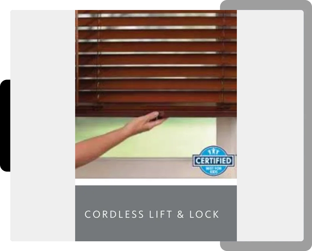 A person is using cordless lift and lock to open the blinds.